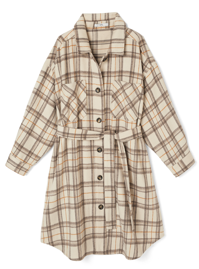起毛チェックロングシャツ