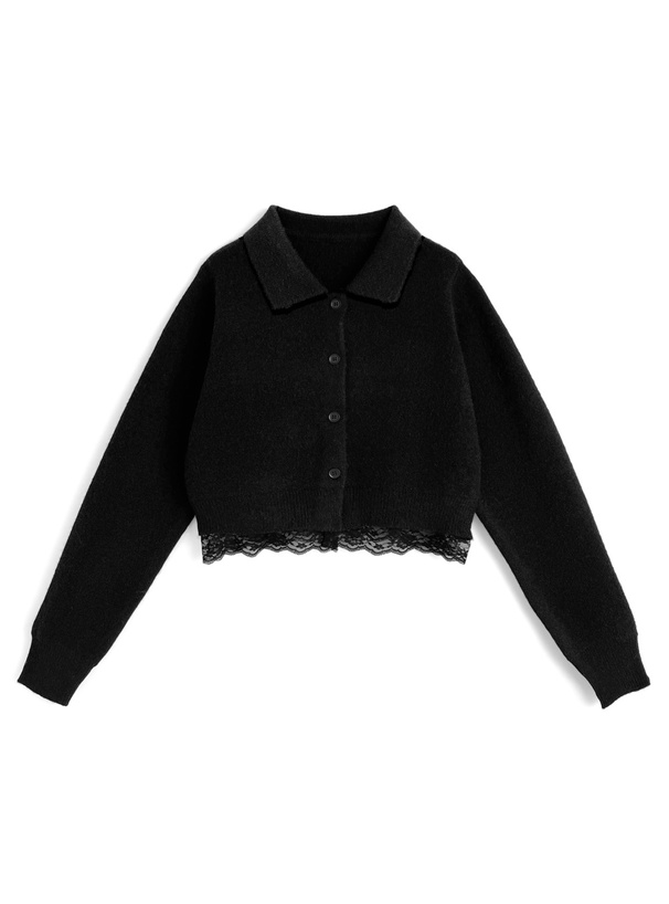 レースショート丈ニットカーディガン