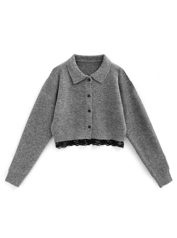 レースショート丈ニットカーディガン
