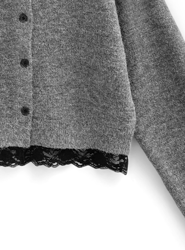 レースショート丈ニットカーディガン