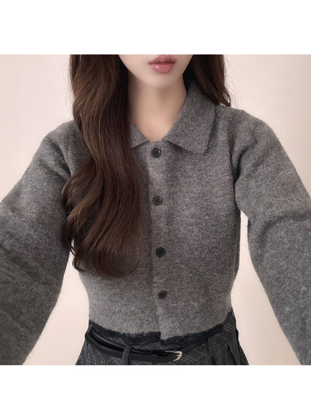 レースショート丈ニットカーディガン