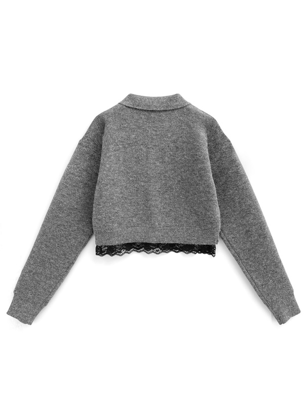 レースショート丈ニットカーディガン