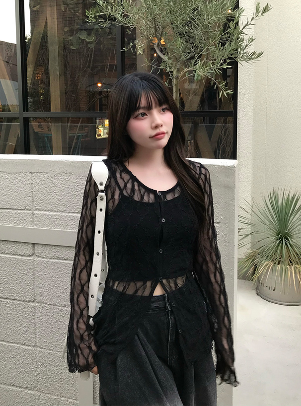 フレアスリーブレースカーディガン