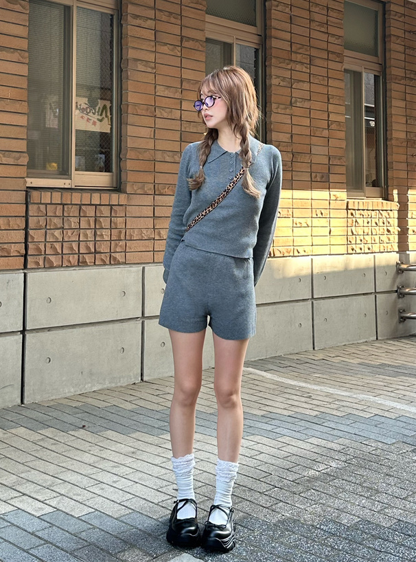 ポロシャツxショートパンツニットセットアップ[jm015