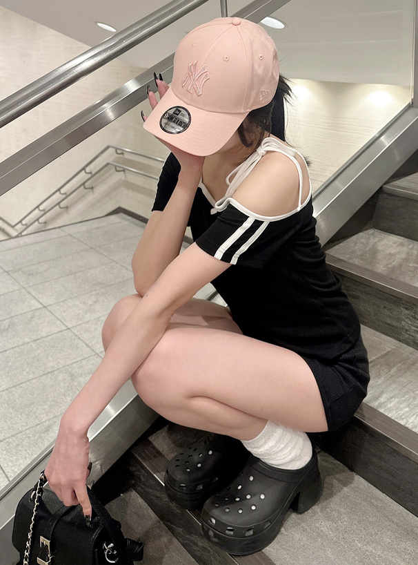 ワンショルダー配色ライントップス