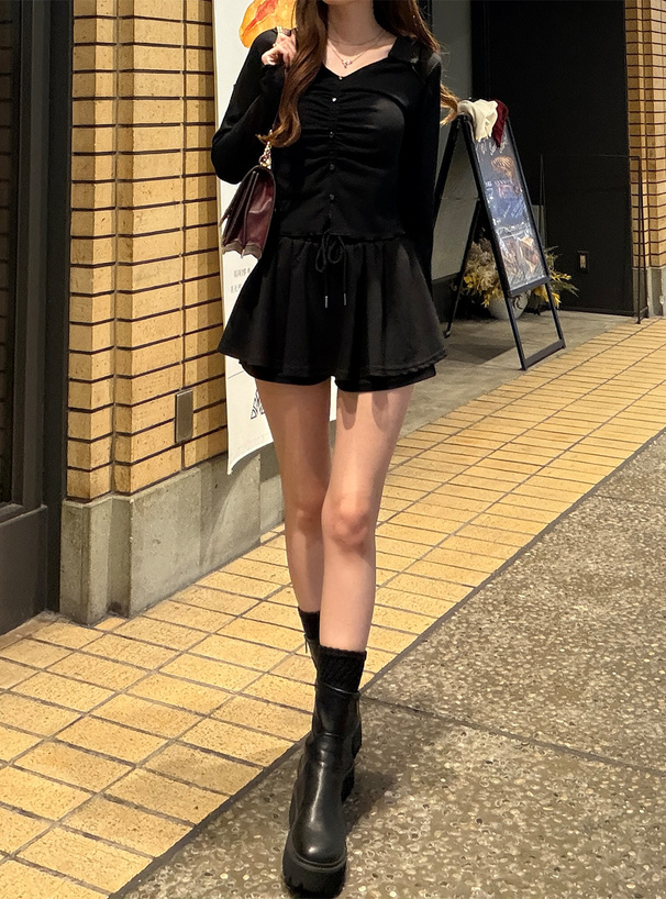 フロントギャザースキッパーリブトップス