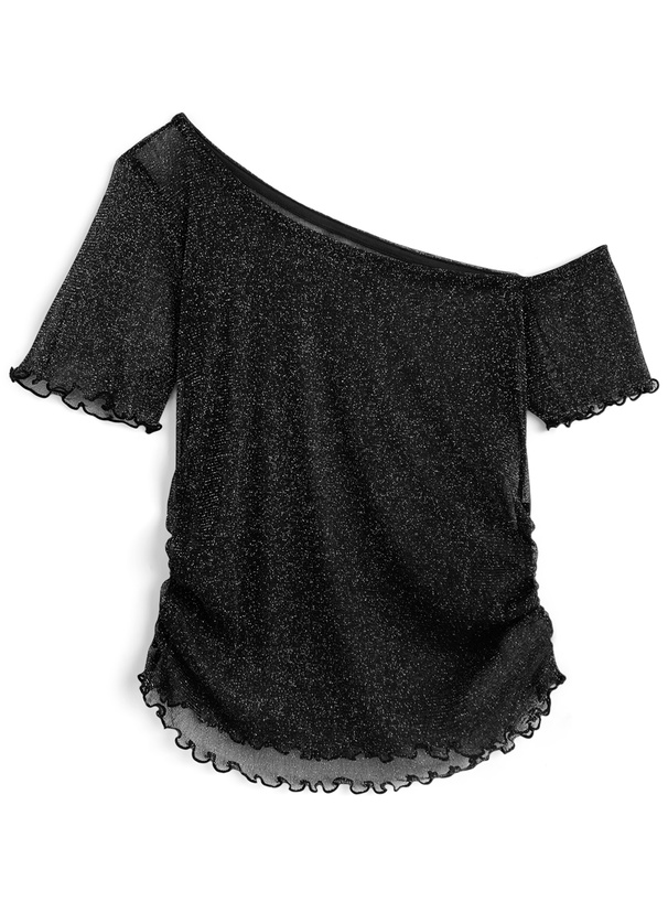 ワンショルダーラメトップス