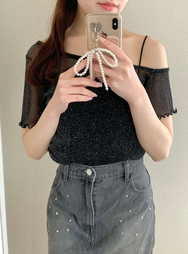 ワンショルダーラメトップス