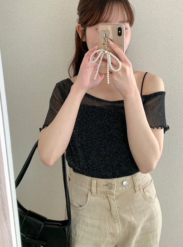 ワンショルダーラメトップス