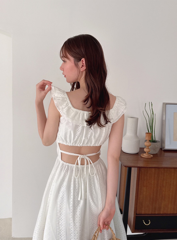肩2Wayバックリボンカットワークワンピース