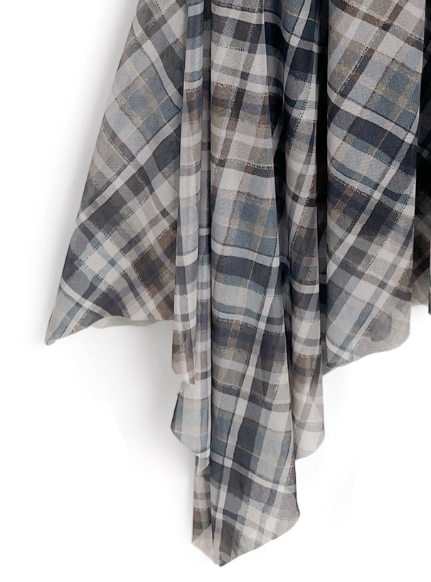 チェック柄ワンショルイレヘムチュールミニワンピース