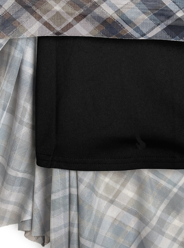 チェック柄ワンショルイレヘムチュールミニワンピース