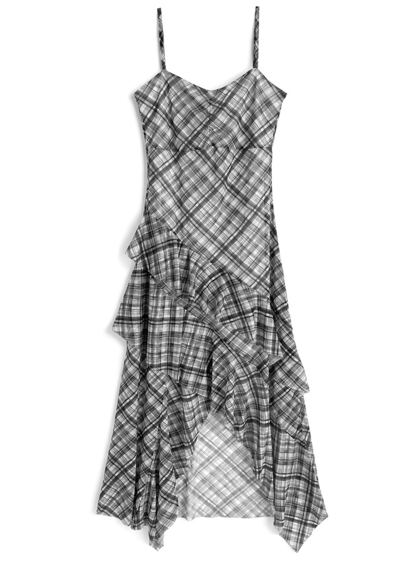 チェック柄イレヘムチュールフリルキャミソールワンピース[jm053