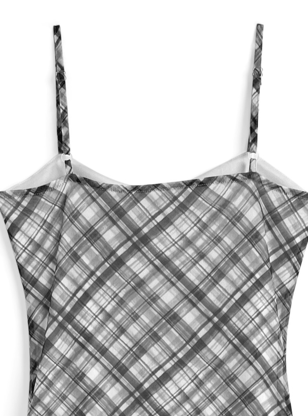 チェック柄イレヘムチュールフリルキャミソールワンピース