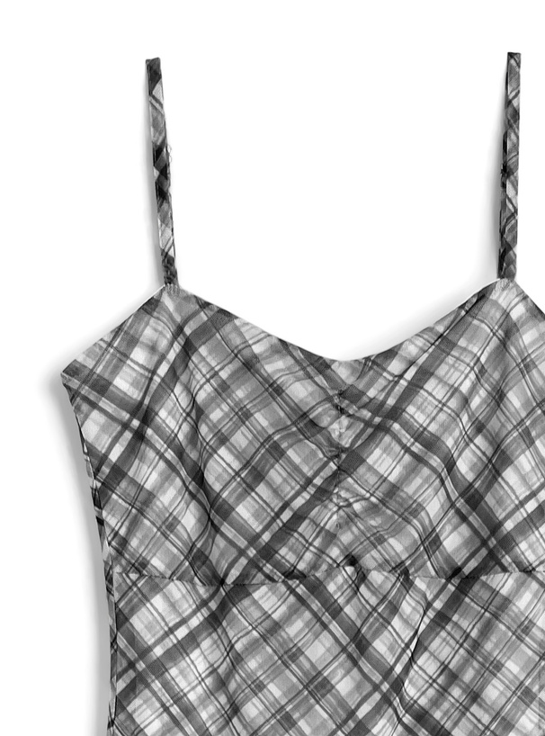 チェック柄イレヘムチュールフリルキャミソールワンピース