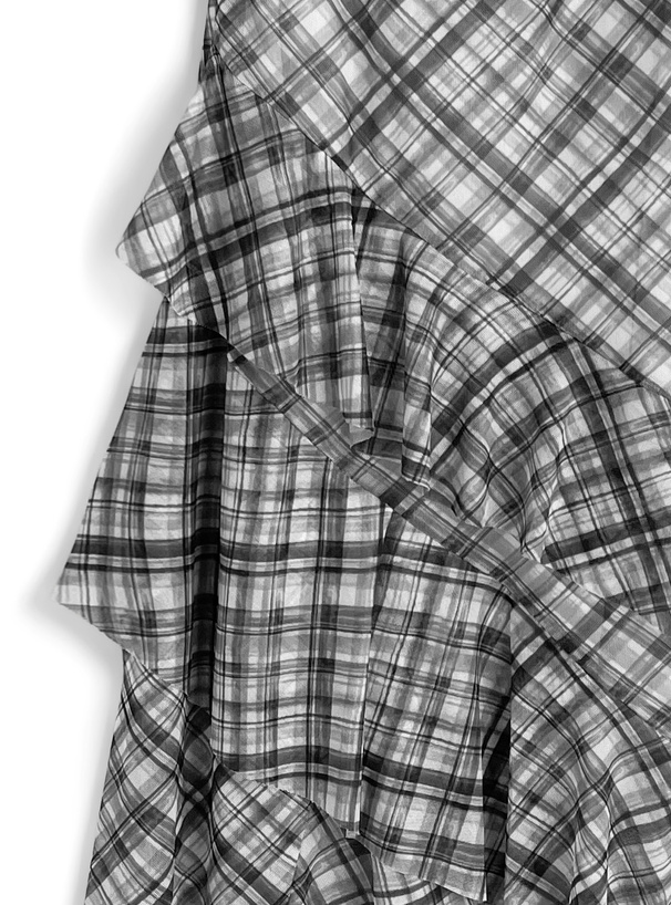 チェック柄イレヘムチュールフリルキャミソールワンピース