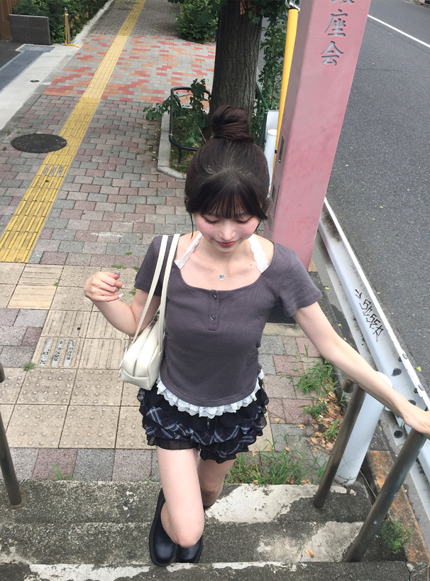 チェック柄ティアードキュロット