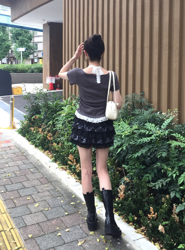 チェック柄ティアードキュロット