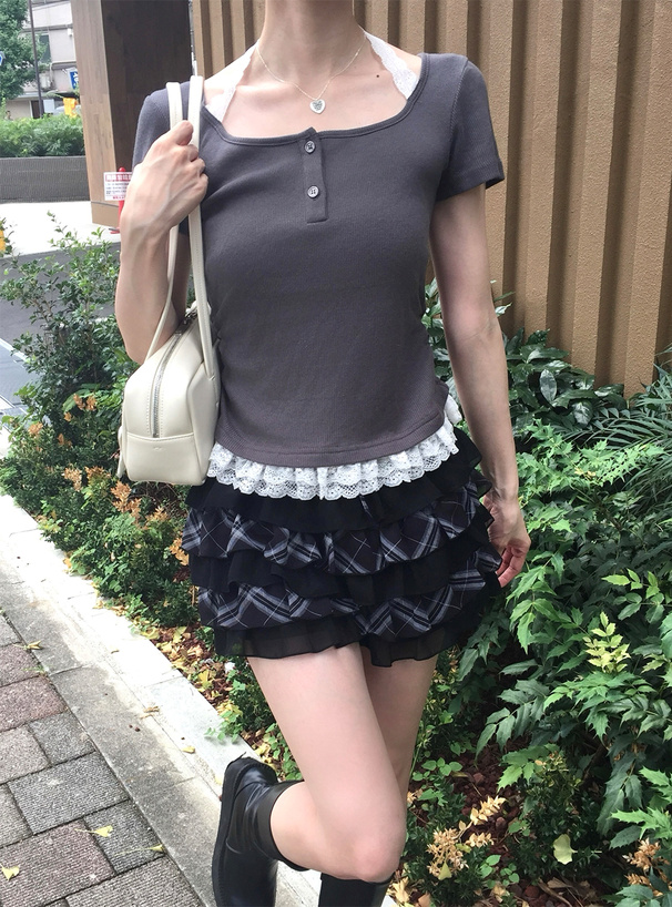 チェック柄ティアードキュロット