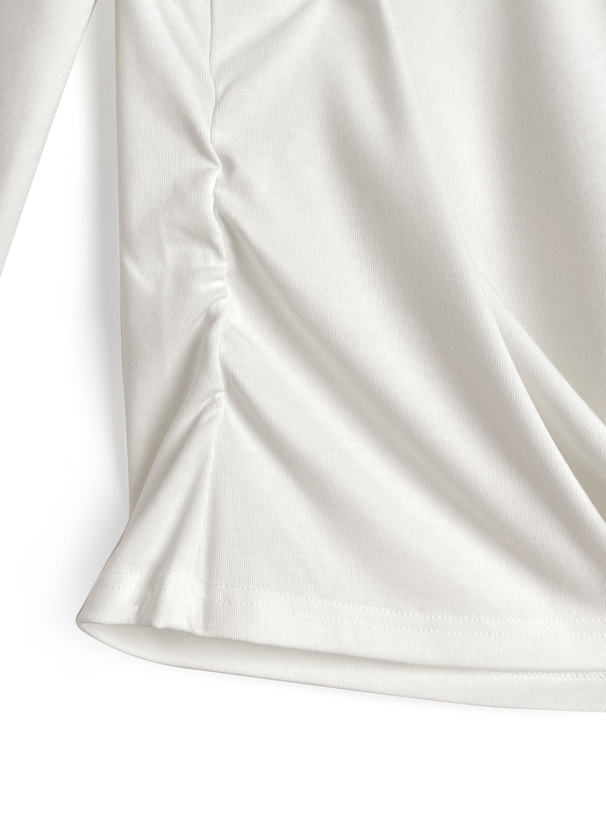 レースリボンギャザーワンショルダートップス