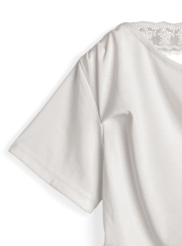 レースリボンギャザーワンショルダートップス