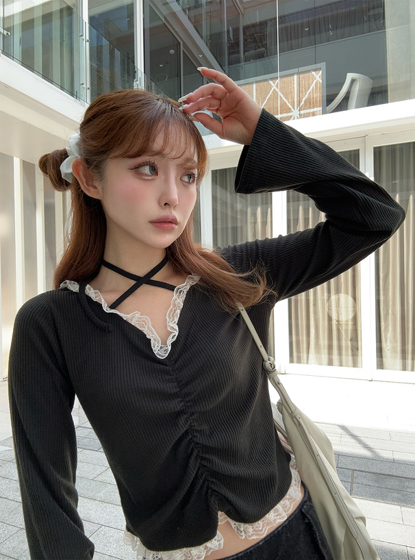 フロントギャザークロスネックレーストップス[jm066] | レディース