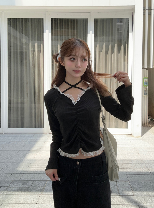 フロントギャザークロスネックレーストップス[jm066] | レディース