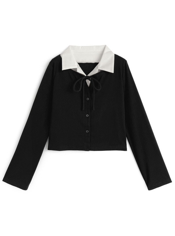 シャツレイヤード風フロントリボントップス[jm067] | レディース