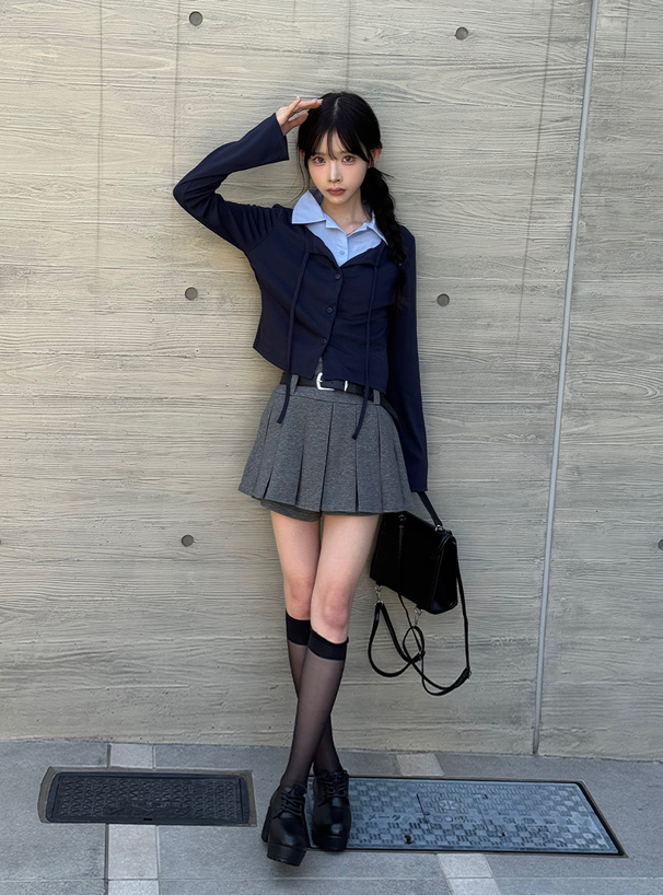 シャツレイヤード風フロントリボントップス