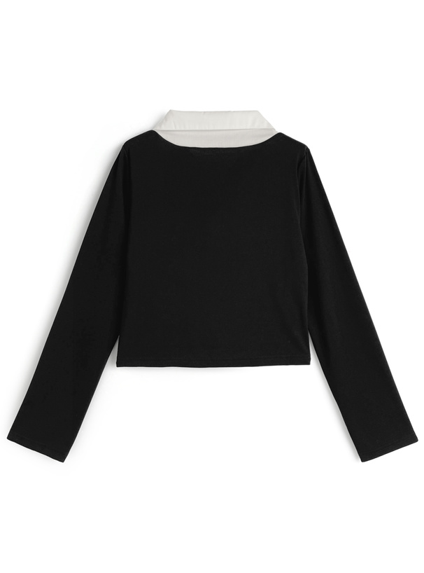 シャツレイヤード風フロントリボントップス