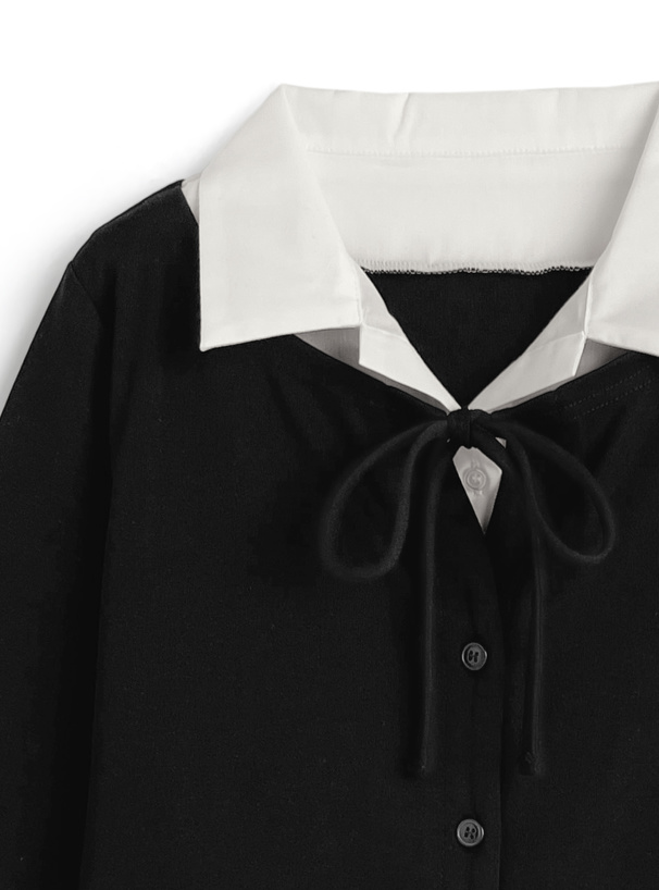 シャツレイヤード風フロントリボントップス