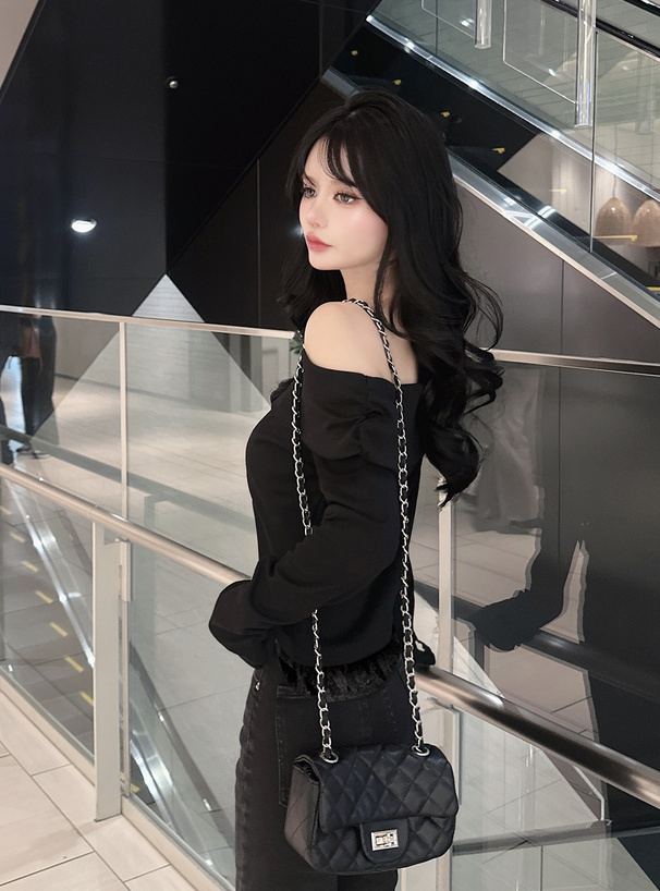 裾レースワンショルダートップス