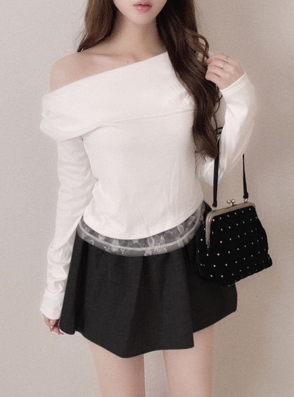 裾レースワンショルダートップス