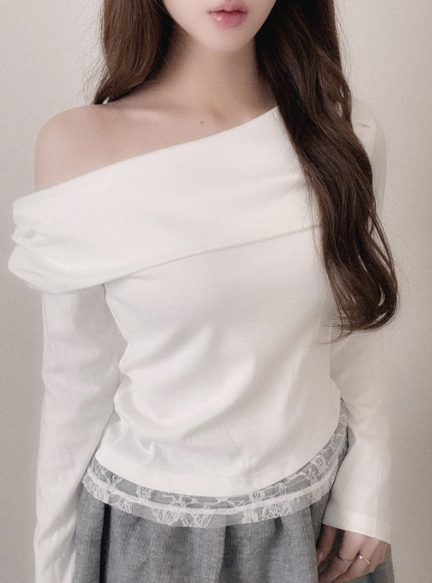 裾レースワンショルダートップス