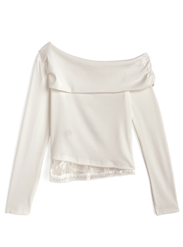 裾レースワンショルダートップス