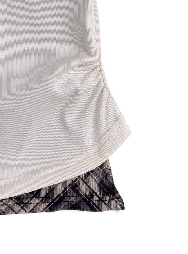 チェック柄レイヤード風アシンメトリートップス