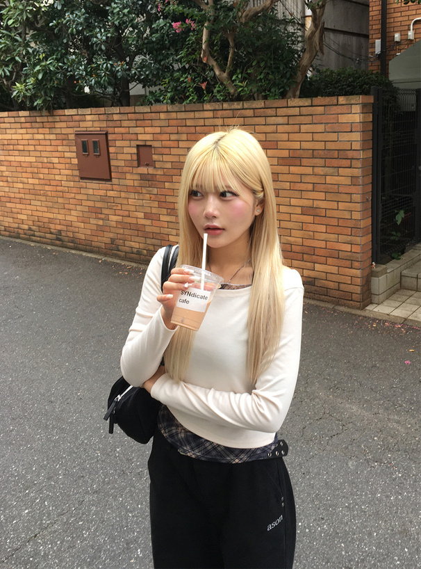 チェック柄レイヤード風アシンメトリートップス