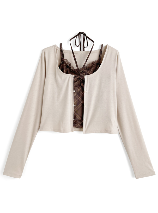 2Wayチェック柄キャミソール×カーディガンアンサンブル[jm071]