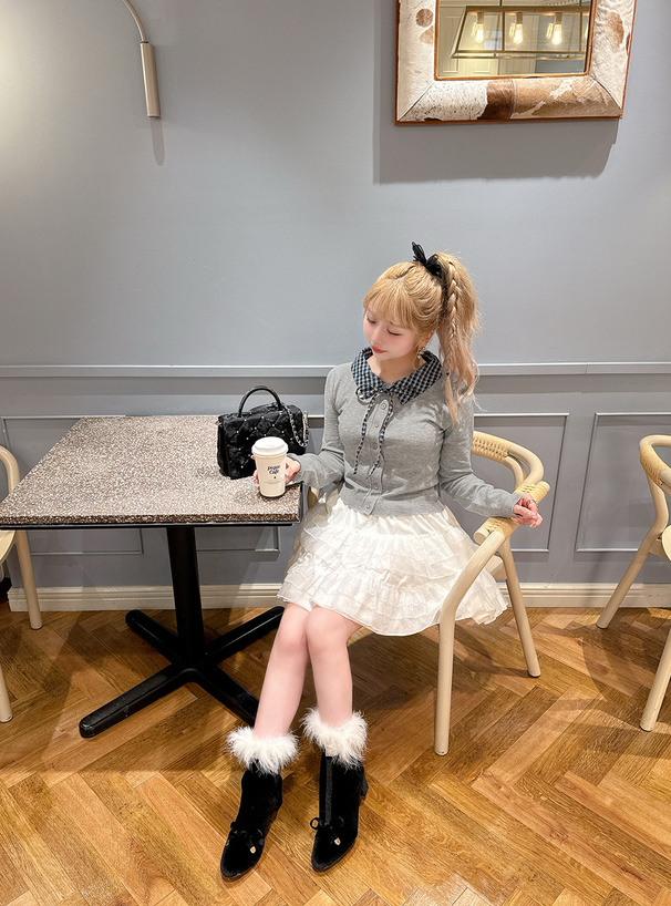 チェック柄襟付きニットカーディガン[jm073] | レディースファッション