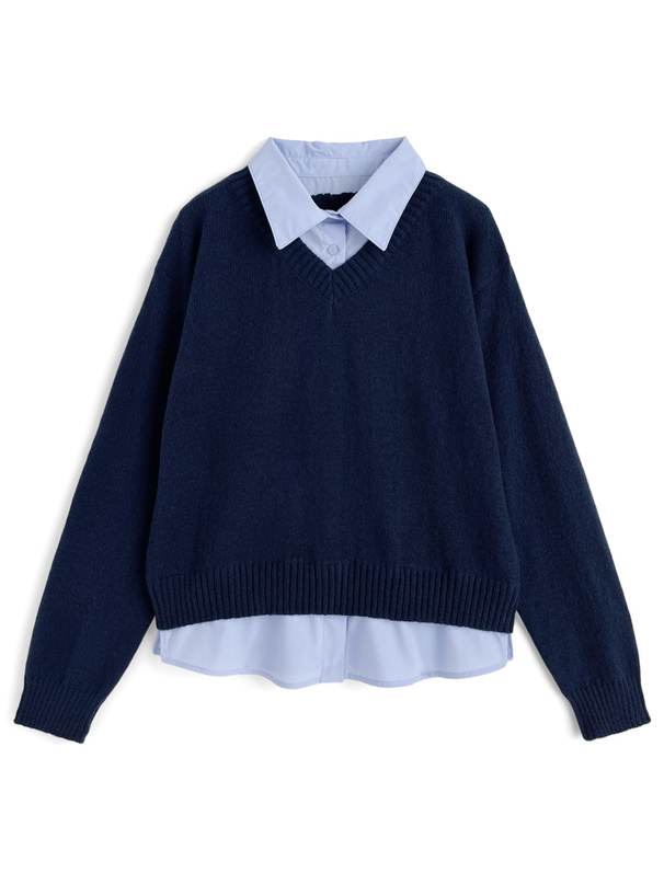 シャツレイヤード風Vネックニットトップス[jm074] | レディース