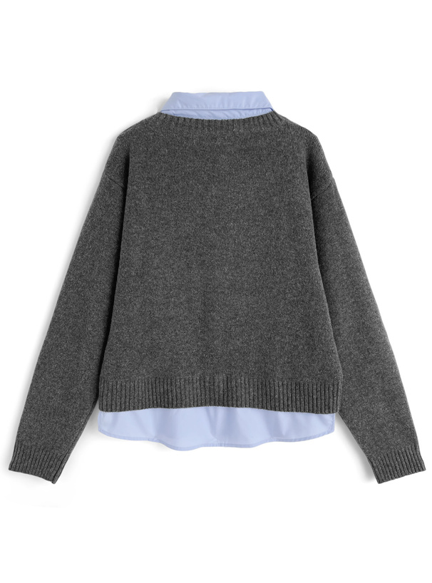 シャツレイヤード風Vネックニットトップス[jm074] | レディース