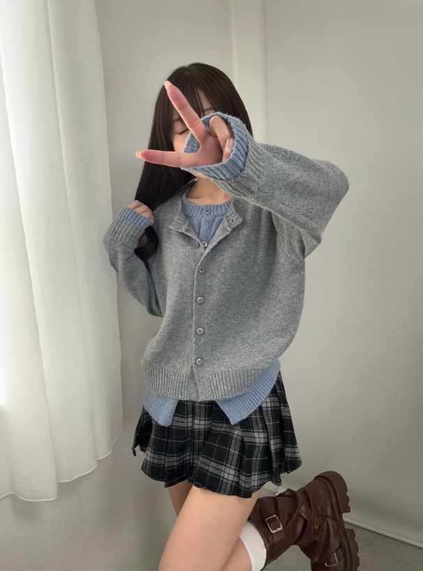 配色レイヤード風ニットカーディガン[jm075] | レディースファッション