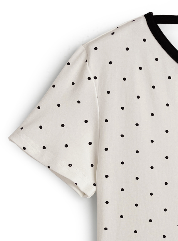 ドット柄配色ネックリボンワンショルダートップス