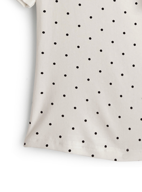 ドット柄配色ネックリボンワンショルダートップス