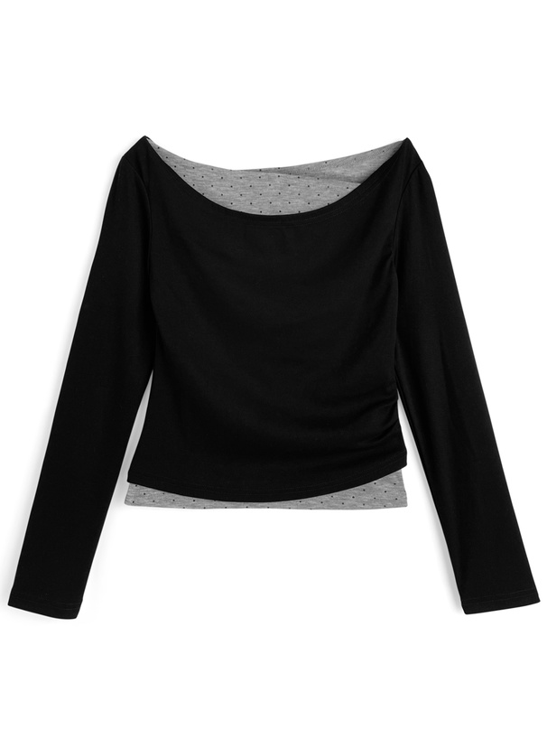 ドット柄レイヤード風アシンメトリートップス[jm078]