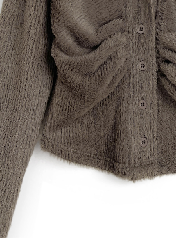 オープンカラーフロントギャザーシャギートップス