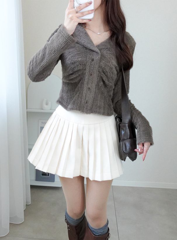 オープンカラーフロントギャザーシャギートップス