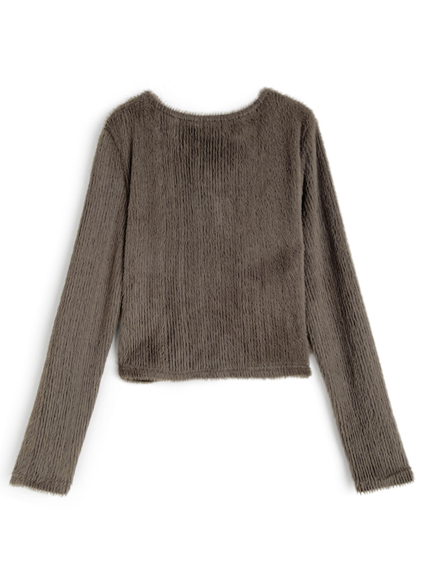 オープンカラーフロントギャザーシャギートップス