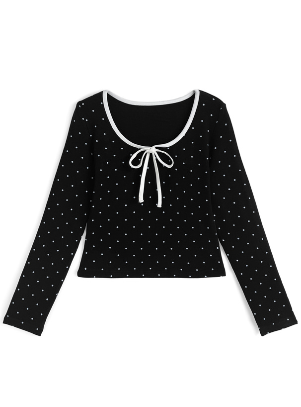 ドット柄配色リボントップス[jm084]