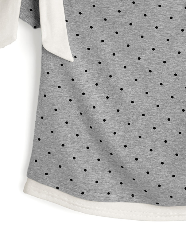 ドット柄レイヤード風ワンショルダーリボントップス